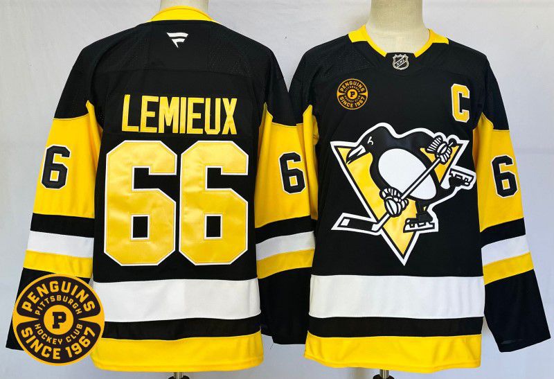 Men Pittsburgh Penguins #66 Lemieux Black Fanatics 2025 NHL Jersey style 3